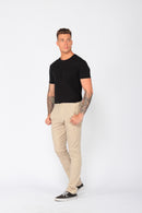 Calça Slim em Sarja Elastano Bege Claro