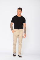 Calça Slim em Sarja Elastano Bege Claro