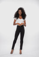 Calça Feminina em Sarja Lycra com Tecido Sem Memória Preta Sarja