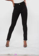 Calça Feminina em Sarja Lycra com Tecido Sem Memória Preta Sarja