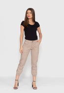 Calça Jogger em Sarja Lycra Bege