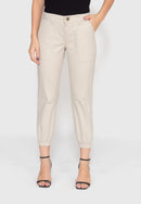 Calça Jogger em Sarja Lycra Bege Claro