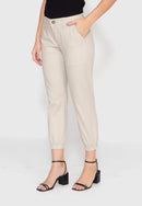 Calça Jogger em Sarja Lycra Bege Claro