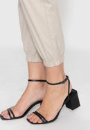 Calça Jogger em Sarja Lycra Bege Claro