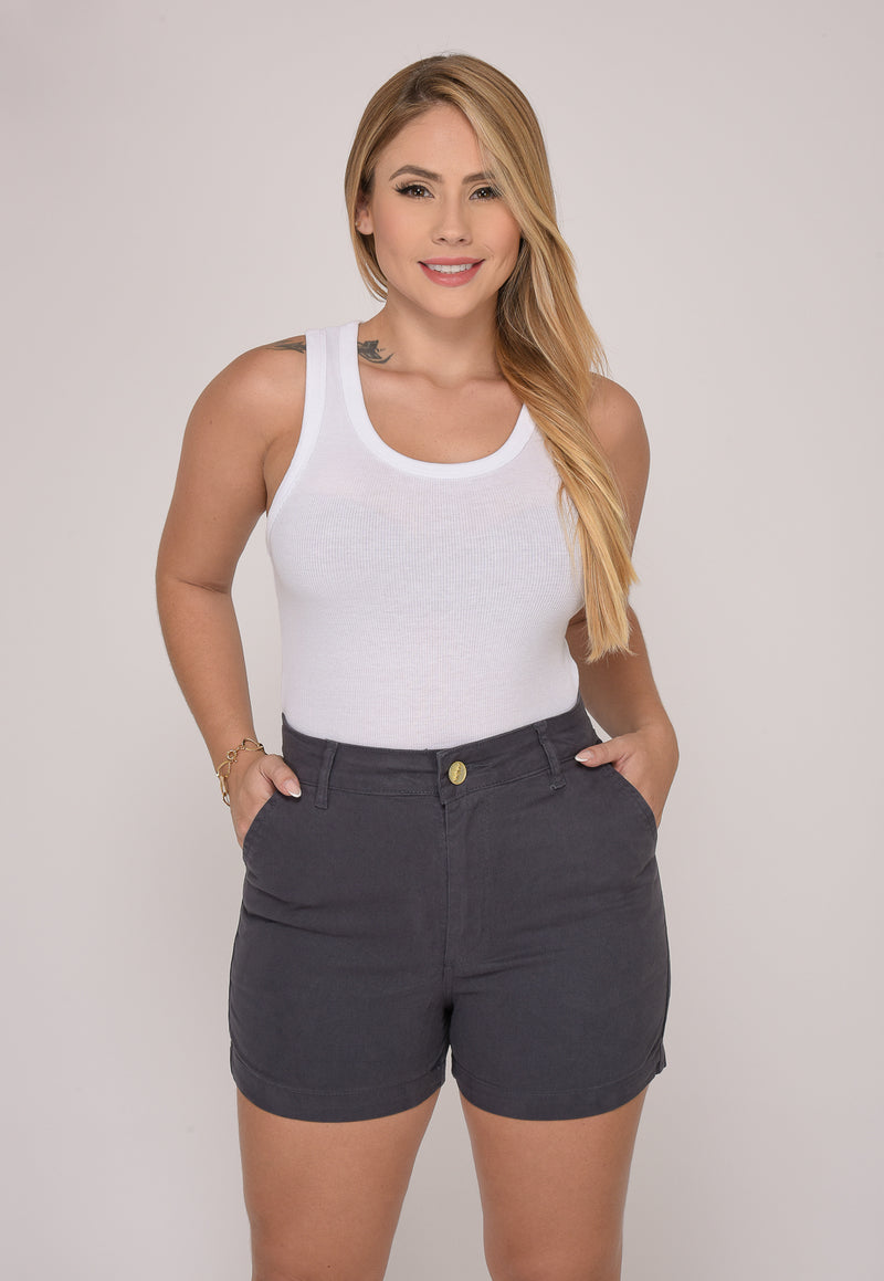 Shorts Cintura Média Cinza Escuro