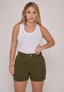 Shorts Cintura Média com Bolsos Laterais Verde Musgo