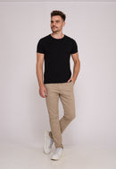 Calça Slim em Sarja Elastano Bege Escuro