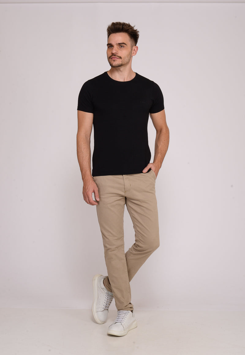 Calça Slim em Sarja Elastano Bege Escuro