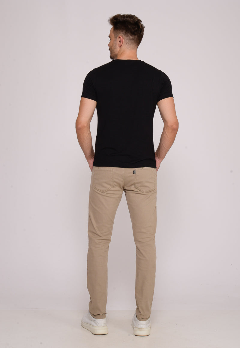 Calça Slim em Sarja Elastano Bege Escuro