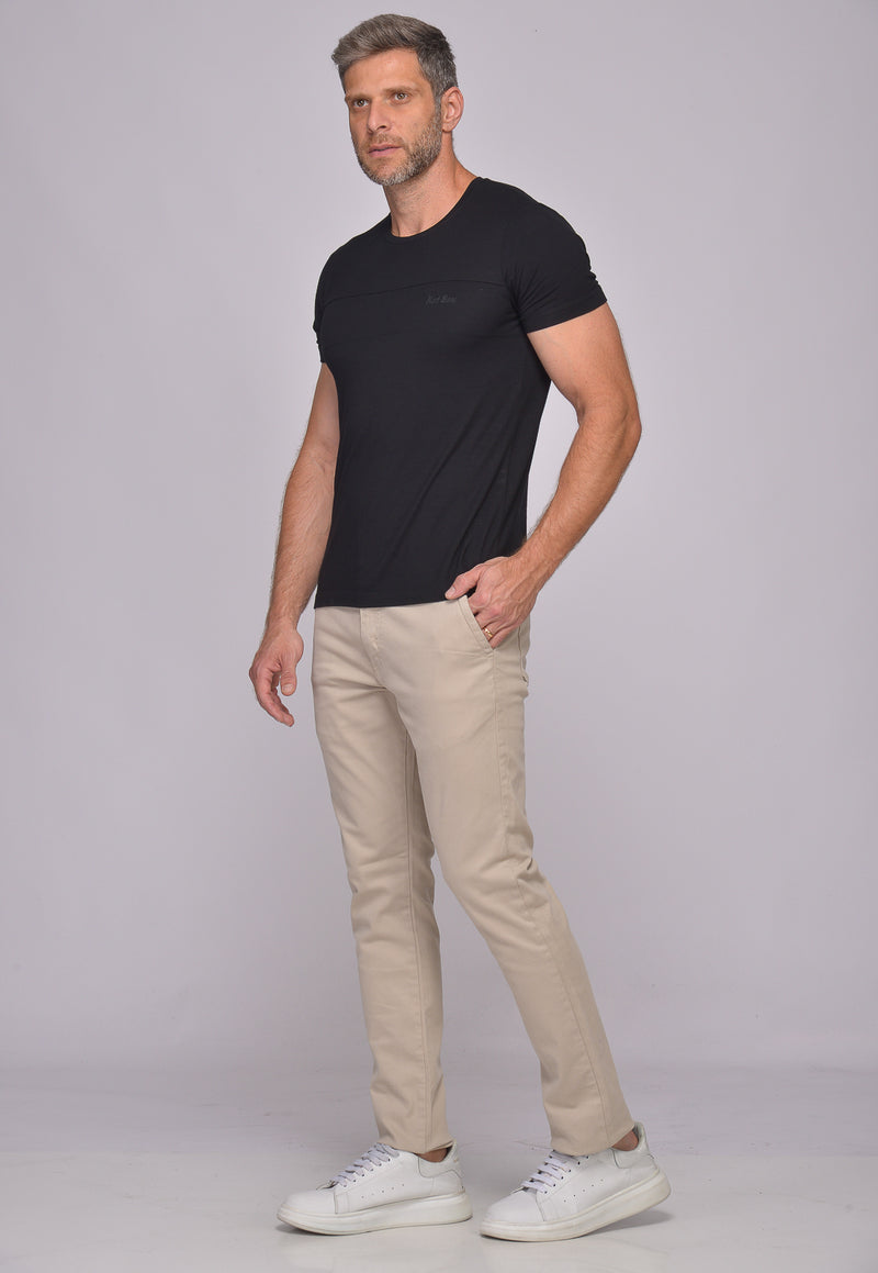 Calça Slim em Sarja Elastano Bege Claro