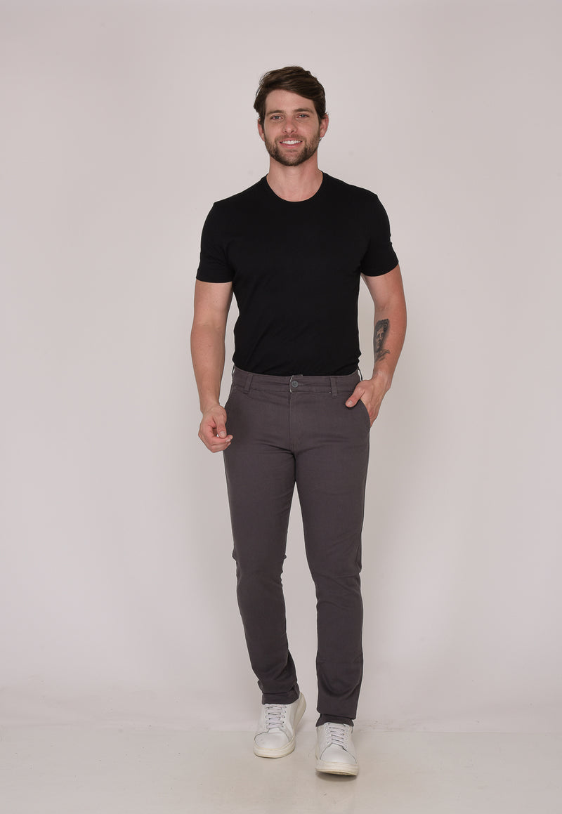 Calça Skinny em Sarja Elastano Cinza