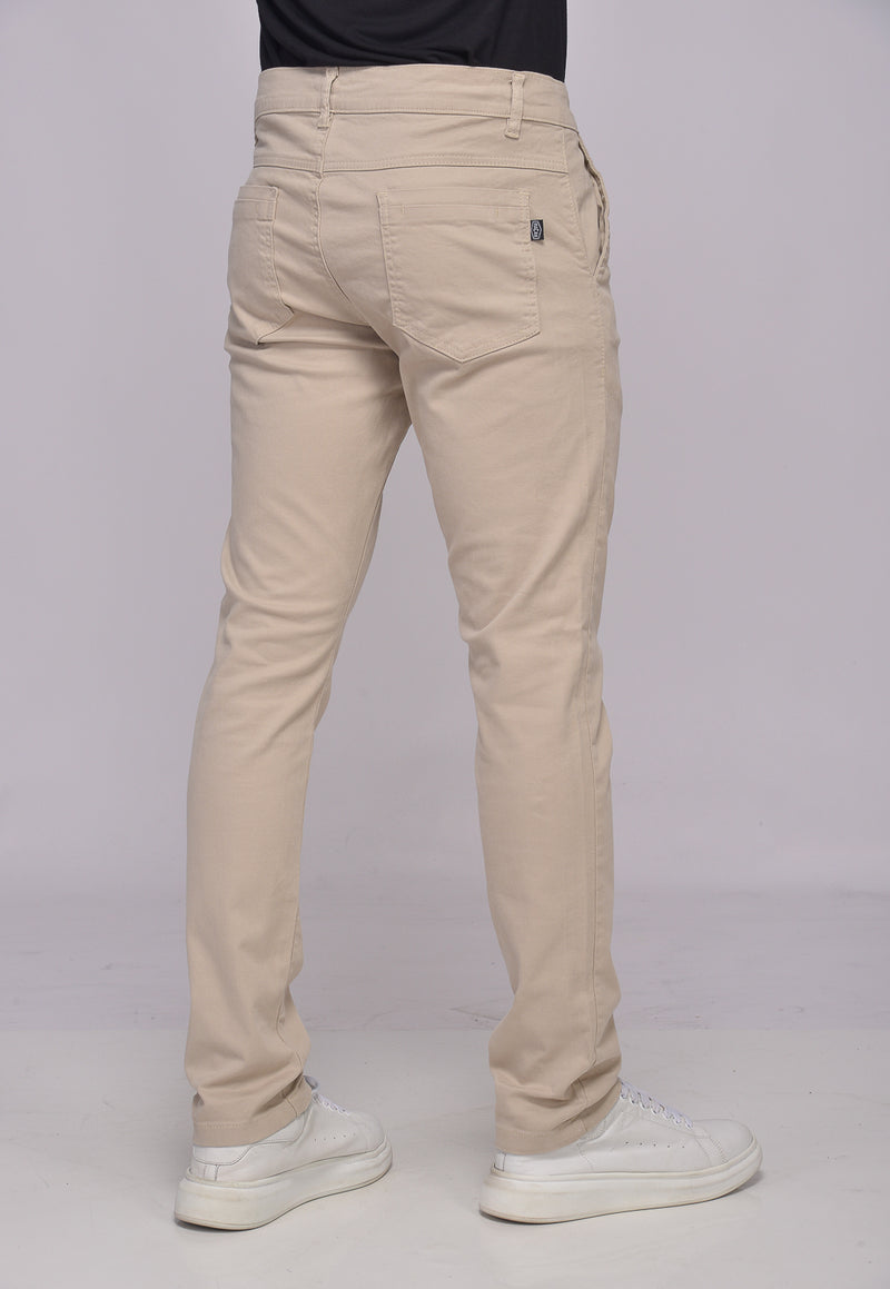 Calça Slim em Sarja Elastano Bege Claro