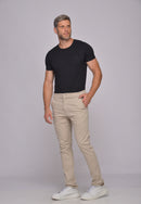 Calça Slim em Sarja Elastano Bege Claro