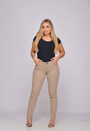 Calça Skinny em Sarja Elastano Bege