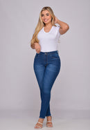 Calça Jeans em Lycra azul escuro