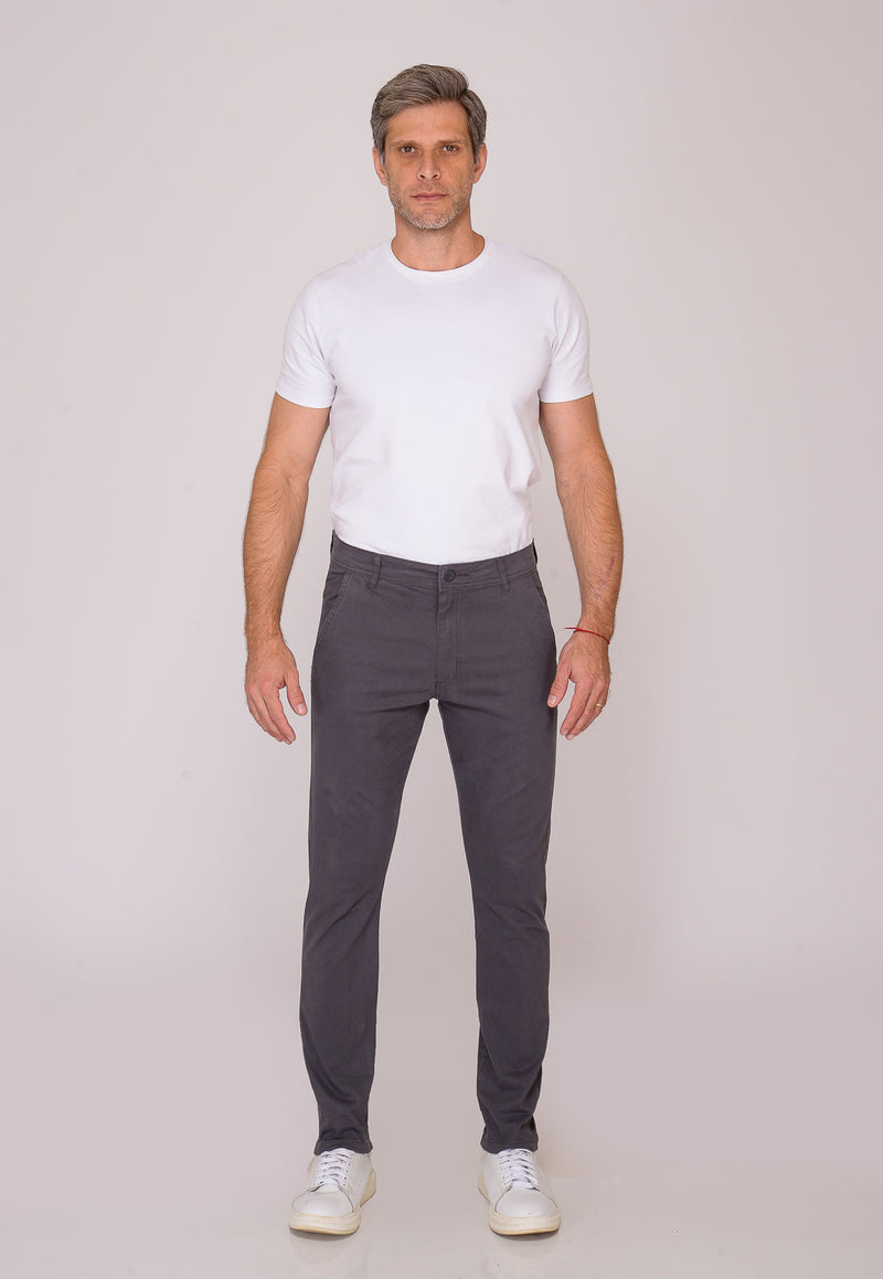 Calça Slim em Sarja Elastano Cinza