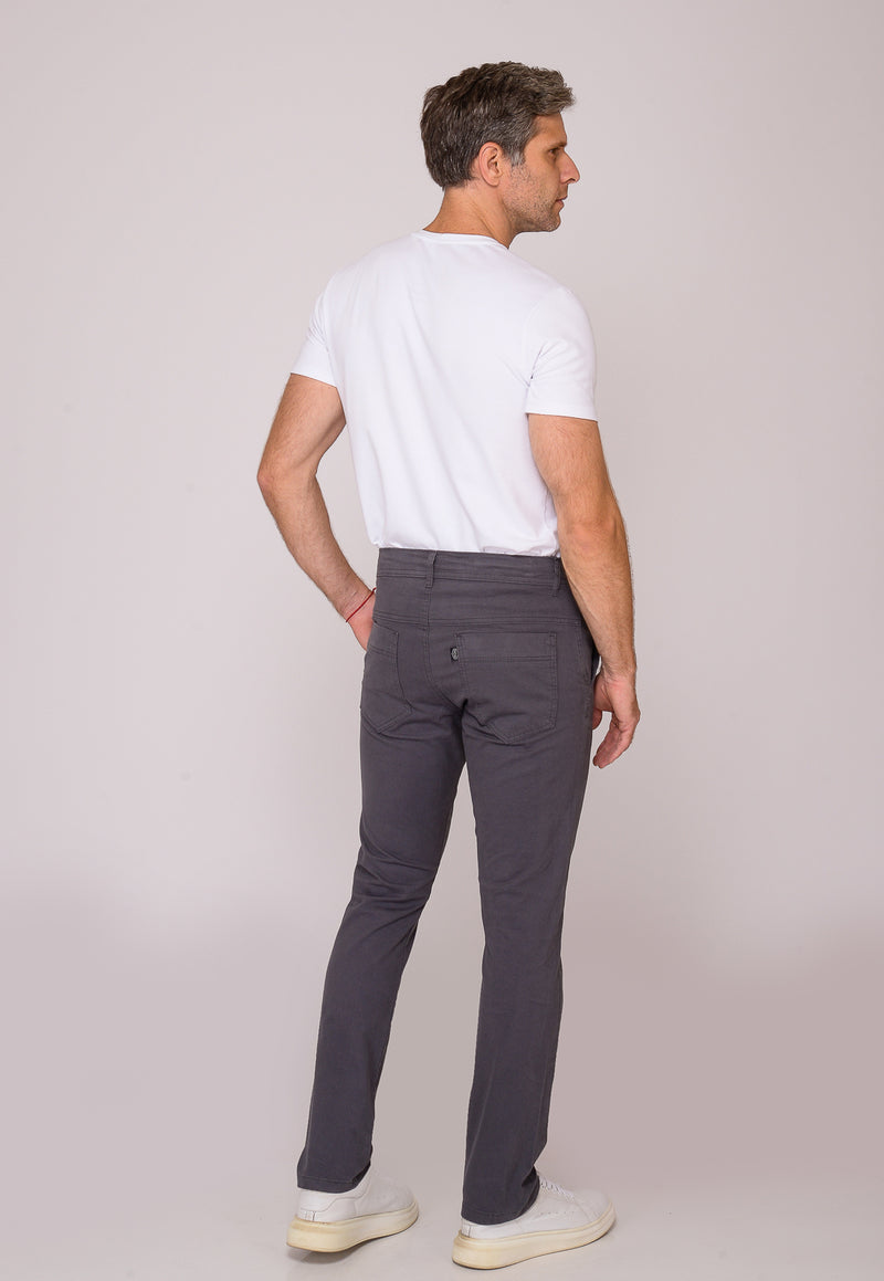 Calça Slim em Sarja Elastano Cinza
