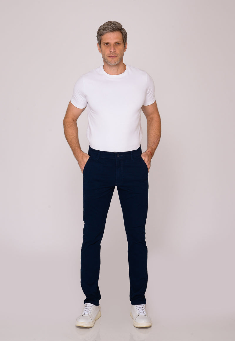 Calça Slim em Sarja Elastano Azul Marinho
