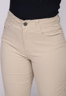 Calça Skinny Cintura Alta em Sarja Lycra Bege Claro