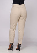 Calça Skinny Cintura Alta em Sarja Lycra Bege Claro