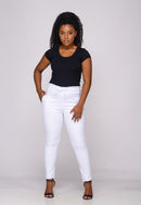 Calça Sarja Lycra com Elástico no Cós Branca