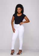 Calça Sarja Lycra com Elástico no Cós Branca