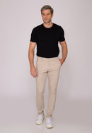 Calça Slim em Sarja Elastano Bege Claro