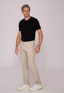 Calça Slim em Sarja Elastano Bege Claro