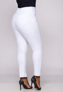 Calça Sarja Lycra com Elástico no Cós Branca