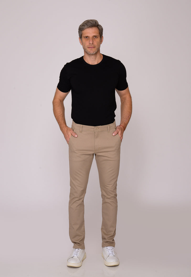Calça Slim em Sarja Elastano Bege