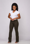 Calça Flare em Sarja Lycra Verde Musgo