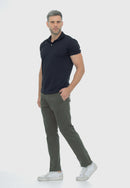 Calça Slim em Sarja Elastano Verde Musgo