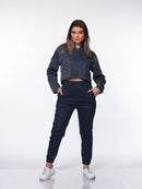 Jaqueta Cropped de Sarja em Algodão Azul