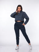 Jaqueta Cropped de Sarja em Algodão Azul