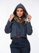 Jaqueta Cropped de Sarja em Algodão Azul