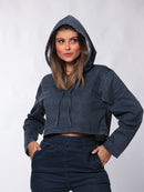 Jaqueta Cropped de Sarja em Algodão Azul