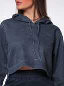 Jaqueta Cropped de Sarja em Algodão Azul