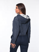 Jaqueta Cropped de Sarja em Algodão Azul