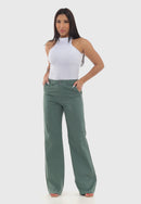 Calça Wide Leg em Sarja Verde