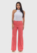 Calça Wide Leg em Sarja Coral