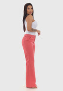 Calça Wide Leg em Sarja Coral