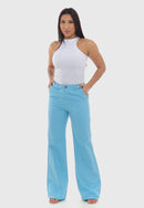 Calça Wide Leg em Sarja Azul Claro