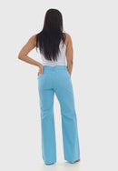 Calça Wide Leg em Sarja Azul Claro