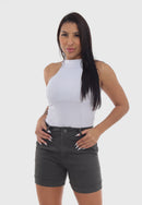 Shorts de Cintura Média Chumbo