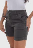 Shorts de Cintura Média Chumbo