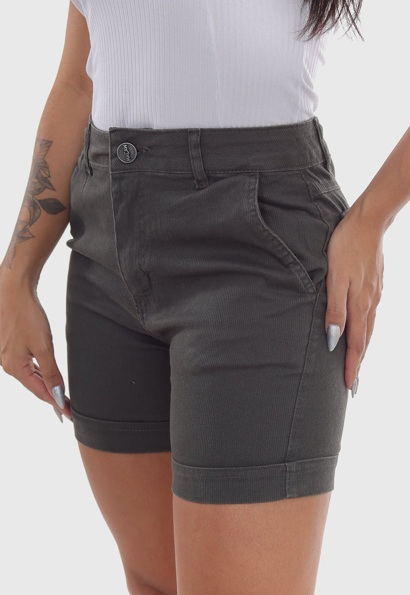 Shorts de Cintura Média Chumbo