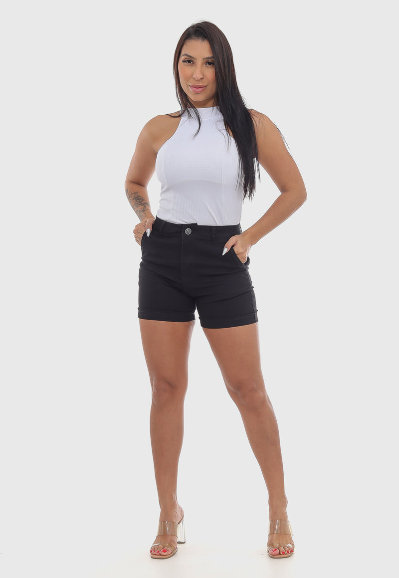 Shorts de Cintura Média Preto