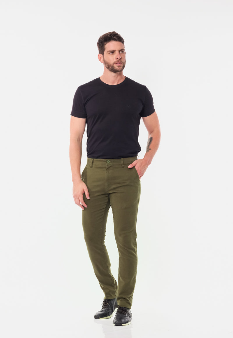 Calça Slim em Sarja Elastano Verde