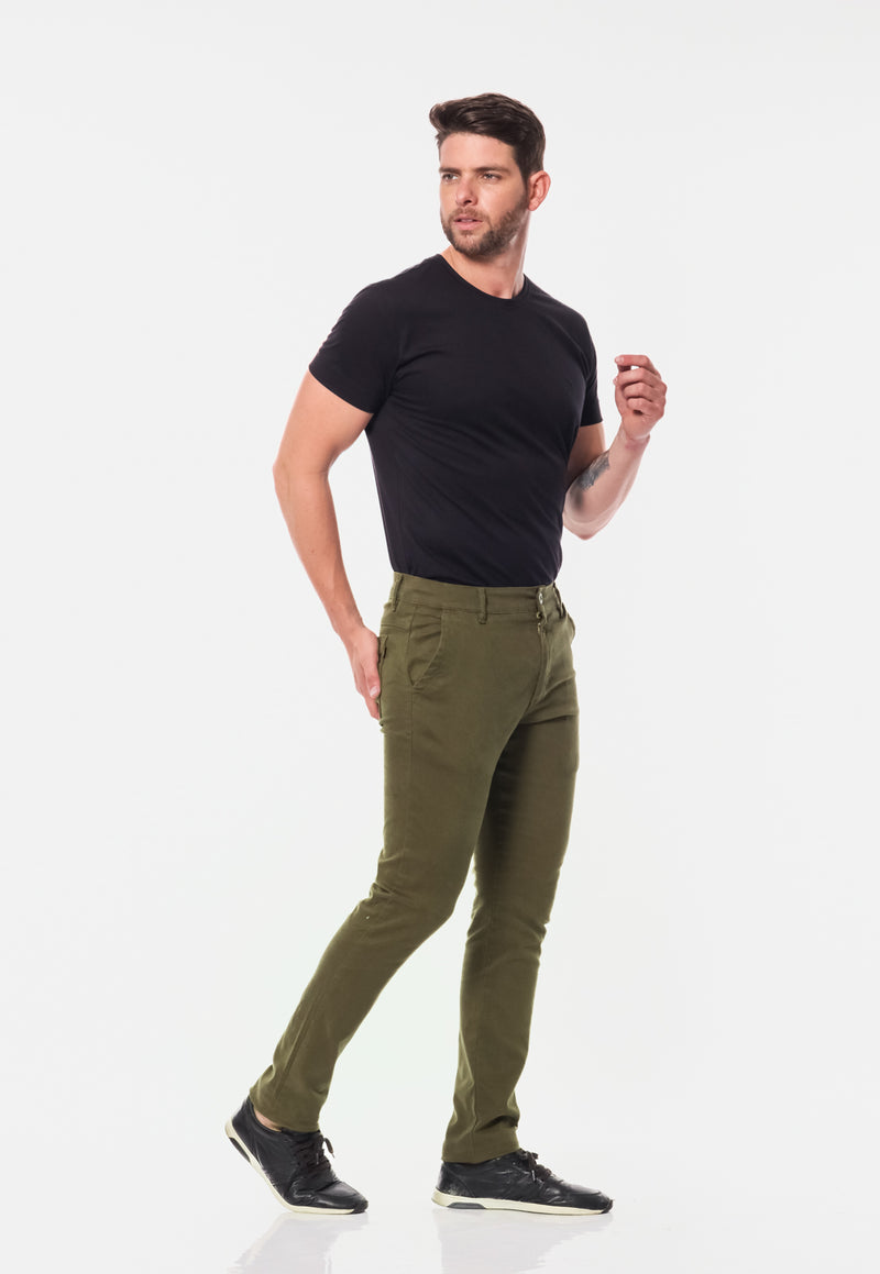 Calça Slim em Sarja Elastano Verde