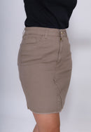 Saia em Sarja Elastano Bege Escuro